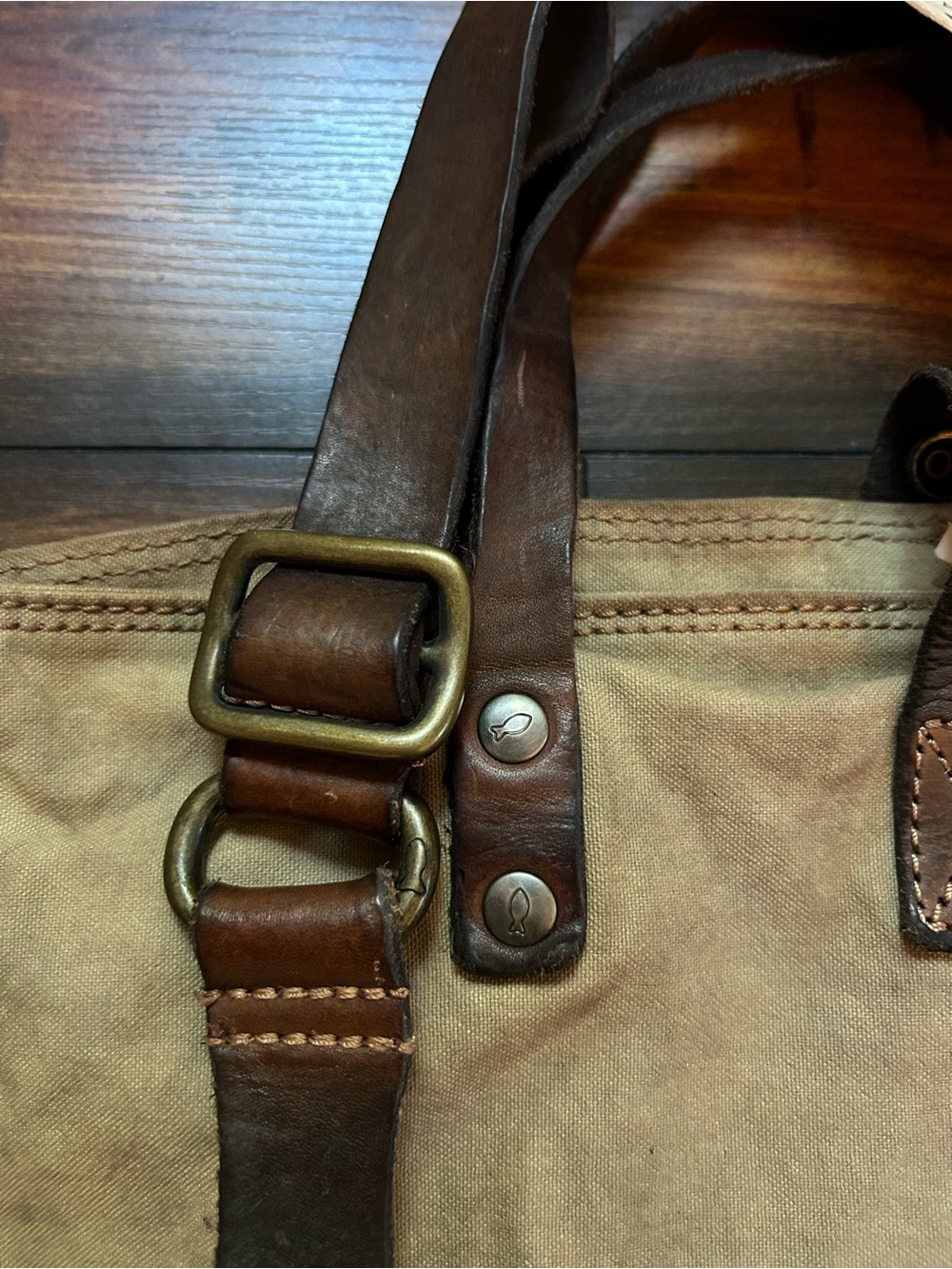 Campomaggi Canvas & Brown Leather Crossbody Tote Bag w/ Studs - Picture 4 of 9